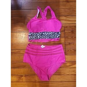 Meet Curve Swimsuit Hot Pink Leopard Summer Bathing Suit M Bikini Two Piece